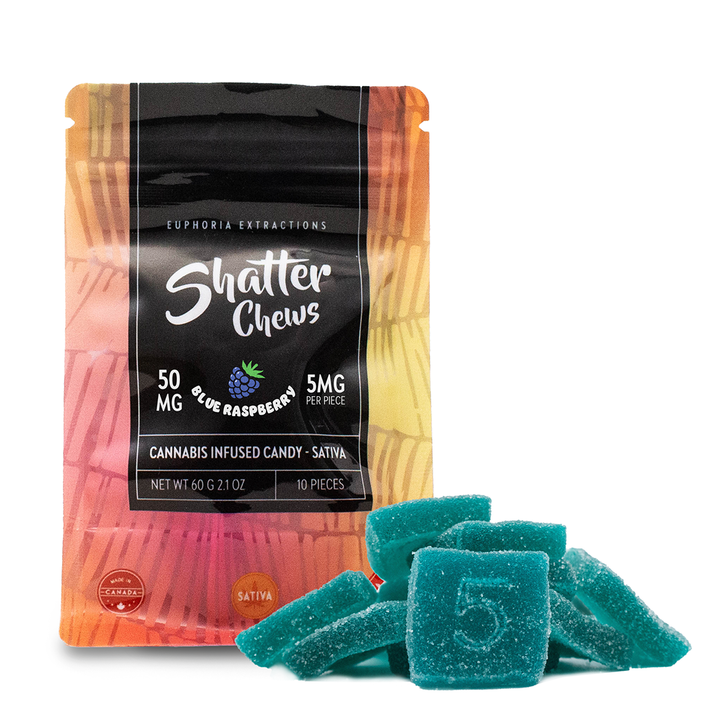 EUPHORIA EXTRACTIONS THC SHATTER CHEWS PACK DE COLLATIONS GÉLULES | 50 MG COMESTIBLES 