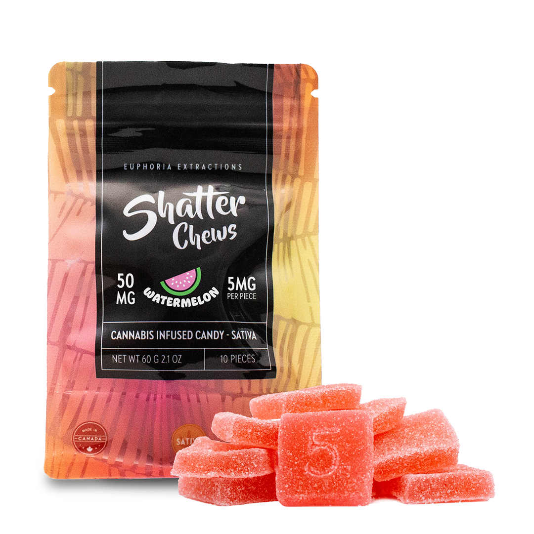 EUPHORIA EXTRACTIONS THC SHATTER CHEWS PACK DE COLLATIONS GÉLULES | 50 MG COMESTIBLES 